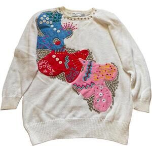Bonnie Boerer Vintage 80s Abstract Appliqué Studded Sweater Medium